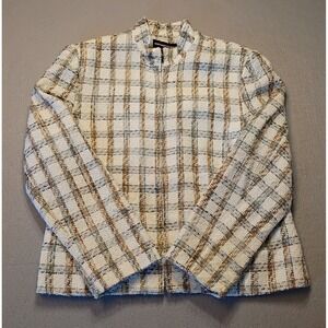 Vtg Norton McNaughton Blazer Jacket‎ Size 12 Plaid Cream Brown Retro Business